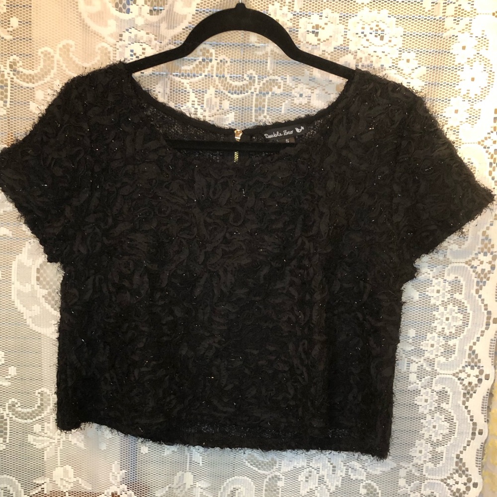 Black Floral Textured Crop Top